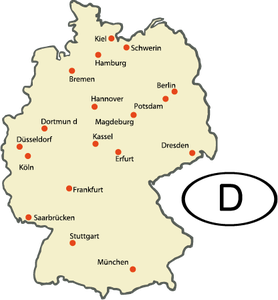 Deutschlandkarte mit eingezeichneten Städten.