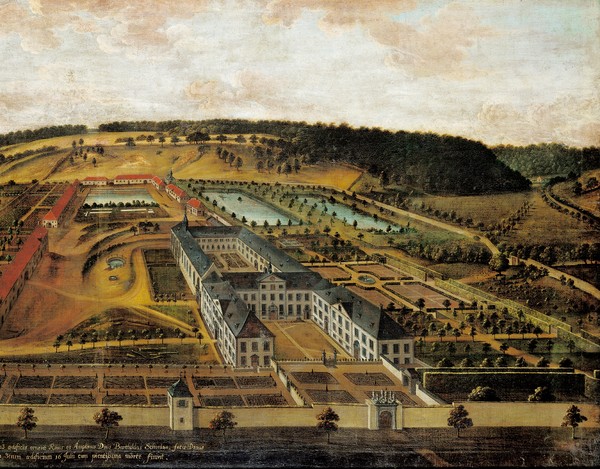 Ein Gemälde zeigt die Dalheimer Klosteranlage im 18. Jahrhundert.